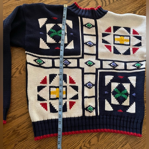 Vtg LizWear 80s Sweater Geometric Knitted Pullover Mock  Womens M Multi  *READ* - Picture 6 of 7